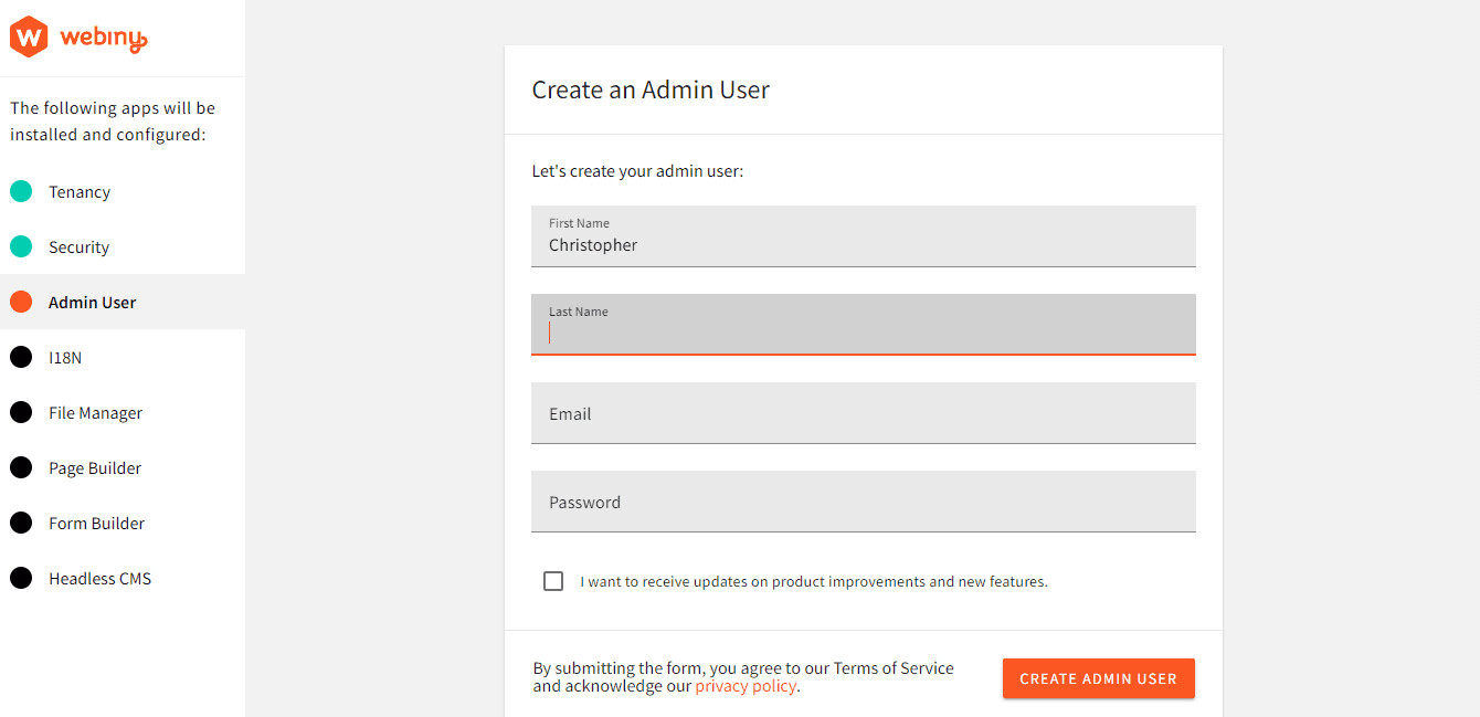 Webiny Admin Setup