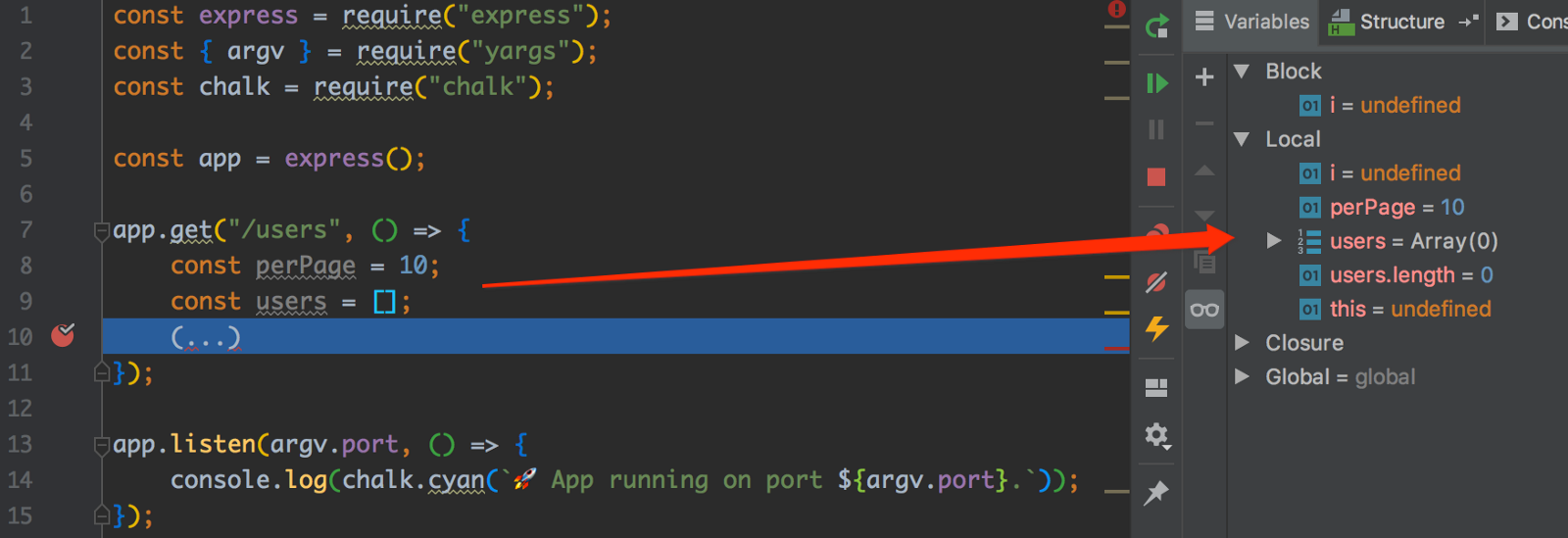 Debug tool window